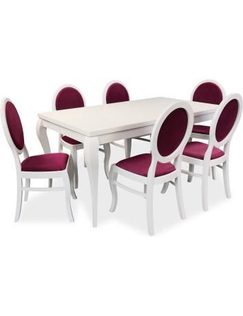 STÓŁ ROZKŁADANY DREWNIANY BIAŁY Z KLASYCZNYMI KRZESŁAMI Z9