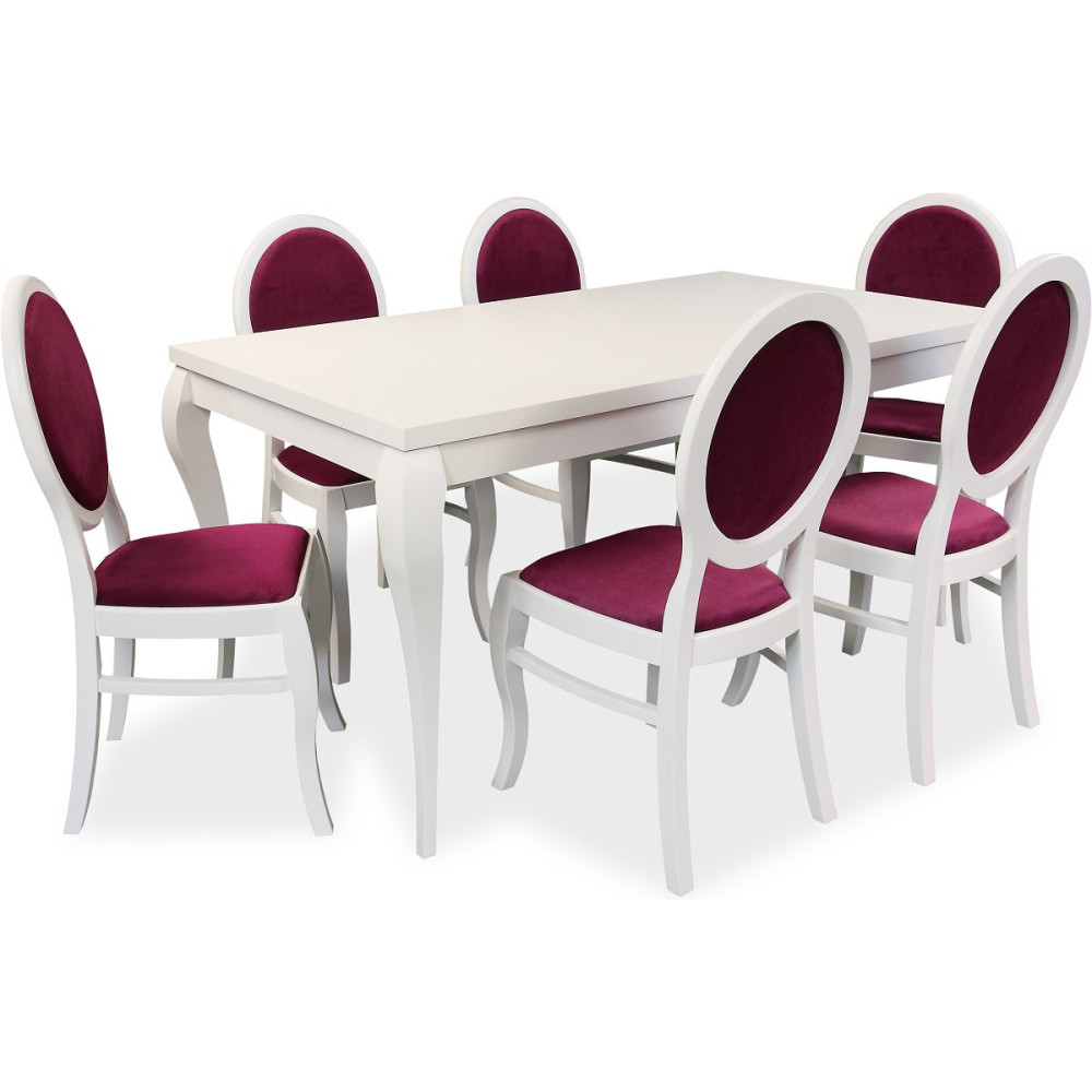 STÓŁ ROZKŁADANY DREWNIANY BIAŁY Z KLASYCZNYMI KRZESŁAMI Z9