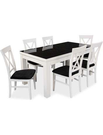 STÓŁ ROZKŁADANY DREWNIANY Z SZYBĄ I KLASYCZNYMI KRZESŁAMI Z10