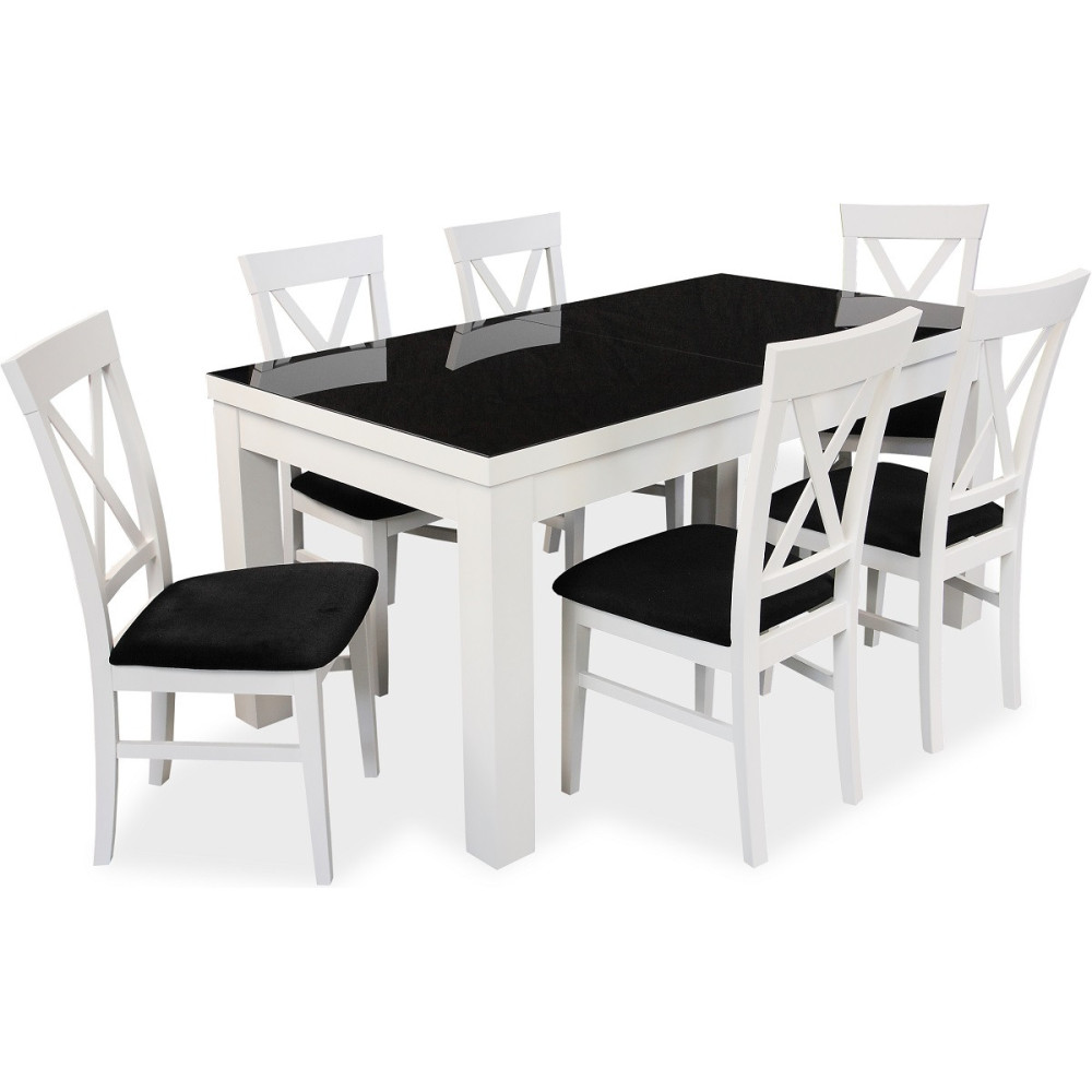 STÓŁ ROZKŁADANY DREWNIANY Z SZYBĄ I KLASYCZNYMI KRZESŁAMI Z10