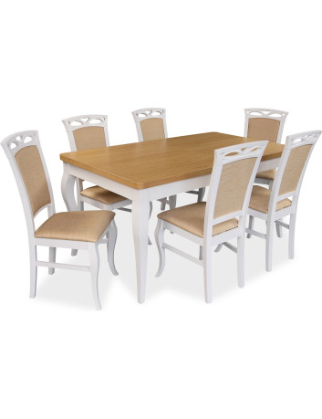 STÓŁ ROZKŁADANY DREWNIANY Z KLASYCZNYMI KRZESŁAMI Z11 BIAŁE NOGI