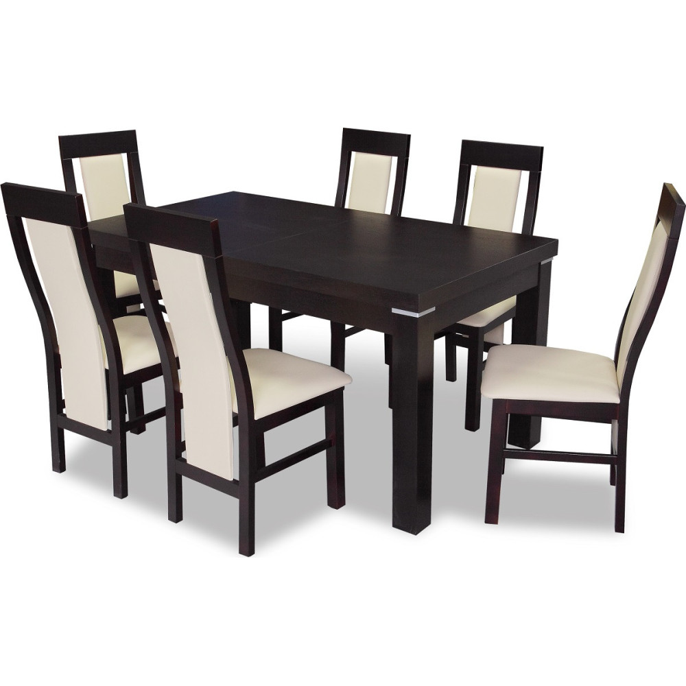 STÓŁ ROZKŁADANY DREWNIANY Z KLASYCZNYMI KRZESŁAMI Z13 METAL