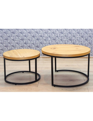 OKRĄGLY STOLIK KAWOWY PODWÓJNY 2W1 CZARNE NOGI METAL