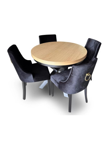 STÓŁ OKRĄGLY ROZKŁADANY DREWNIANY Z CZARNYMI KRZESŁAMI Z17