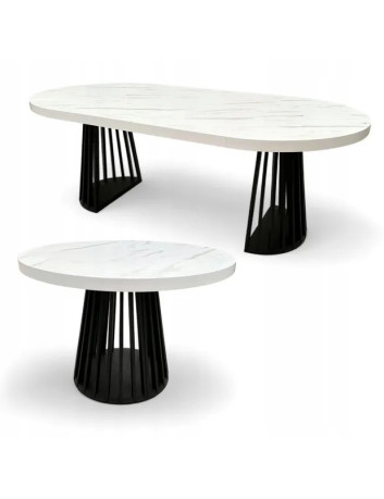 STÓŁ OKRĄGŁY DREWNIANY ROZKŁADANY S57 CZARNE METAL NOGI