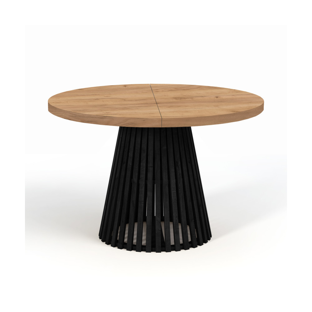 STÓŁ OKRĄGŁY DREWNIANY ROZKŁADANY S57 CZARNE METAL NOGI