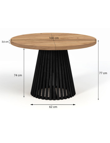 STÓŁ OKRĄGŁY DREWNIANY ROZKŁADANY S57 CZARNE METAL NOGI