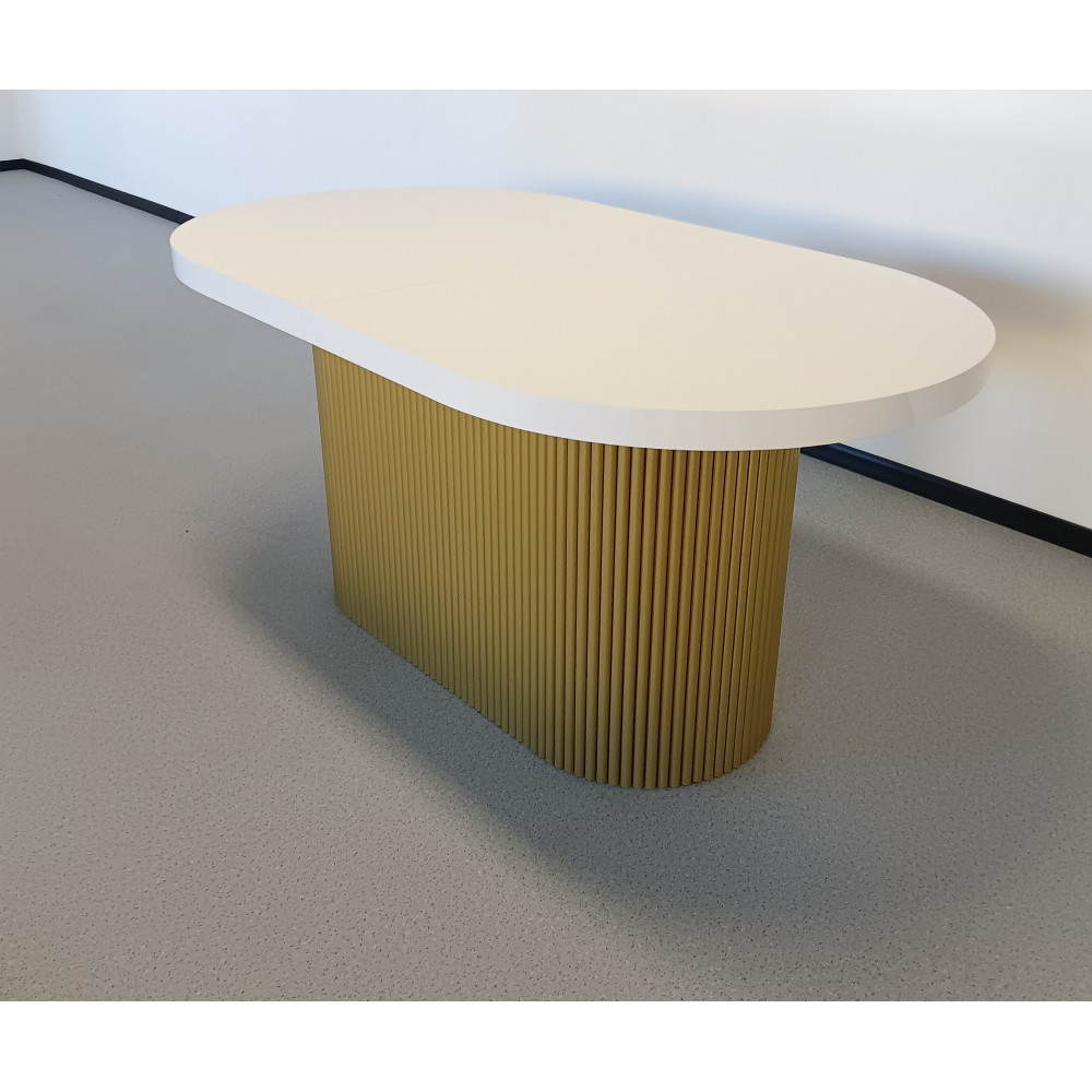 STÓŁS61 DREWNIANO-METALOWY "LAMELE" BLAT MALOWANY NA BIAŁO PODSTAWA METALOWA MALOWANA PROSZKOWO