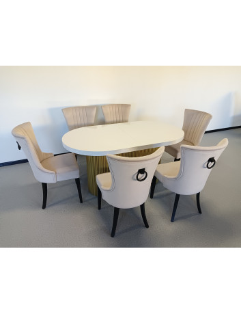 STÓŁS61 DREWNIANO-METALOWY "LAMELE" BLAT MALOWANY NA BIAŁO PODSTAWA METALOWA MALOWANA PROSZKOWO