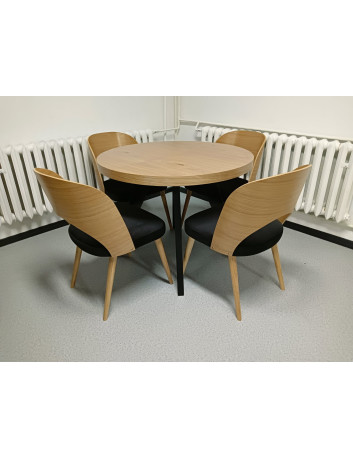 STÓŁ LOFTOWY OKRĄGŁY DREWNIANY ROZKŁADANY S56 CZARNE NOGI