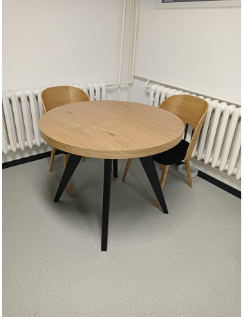 STÓŁ LOFTOWY OKRĄGŁY DREWNIANY ROZKŁADANY S56 CZARNE NOGI