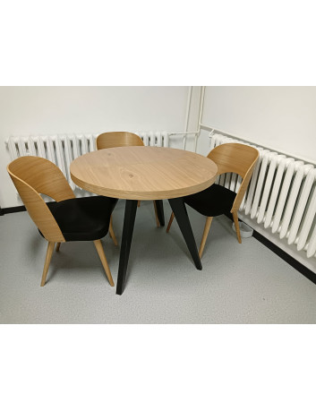 STÓŁ LOFTOWY OKRĄGŁY DREWNIANY ROZKŁADANY S56 CZARNE NOGI