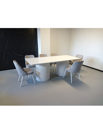 STÓŁ S63 KOLUMNOWY DREWNIANO-METALOWY BLAT LAKIEROWANY  BIAŁY 4 CM PODSTAWA BIAŁA METALOWA