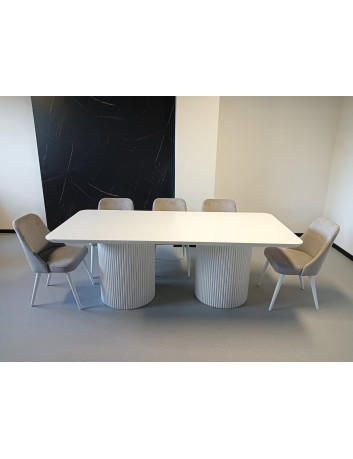 STÓŁ S63 KOLUMNOWY DREWNIANO-METALOWY BLAT LAKIEROWANY  BIAŁY 4 CM PODSTAWA BIAŁA METALOWA