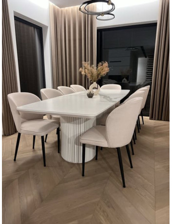 STÓŁ S63 KOLUMNOWY DREWNIANO-METALOWY BLAT LAKIEROWANY  BIAŁY 4 CM PODSTAWA BIAŁA METALOWA