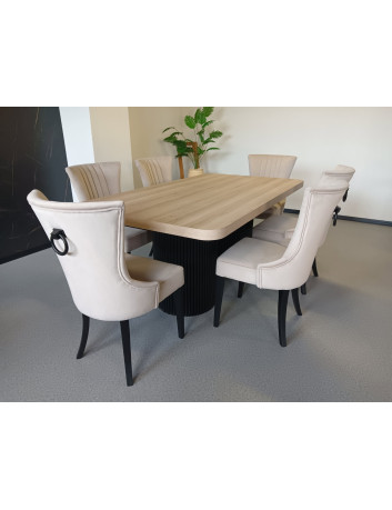 STÓŁ S64 KOLUMNOWY DREWNIANO-METALOWY BLAT FORNIR DĘBOWY LAKIEROWANY 5,4 CM PODSTAWA METALOWA CZARNA