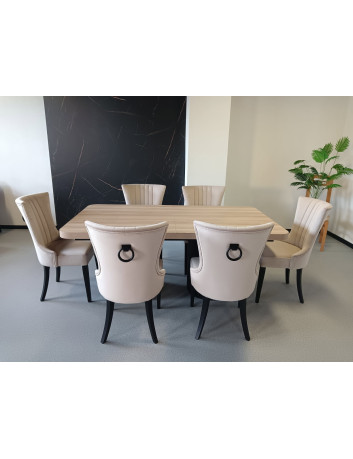 STÓŁ S64 KOLUMNOWY DREWNIANO-METALOWY BLAT FORNIR DĘBOWY LAKIEROWANY 5,4 CM PODSTAWA METALOWA CZARNA