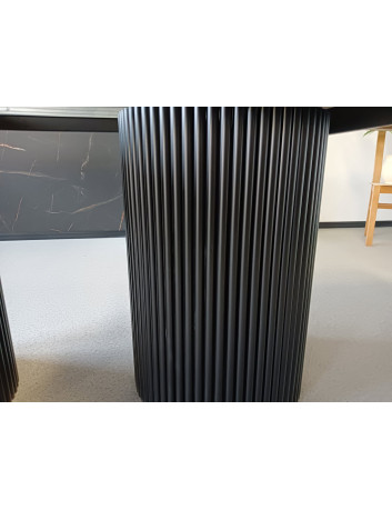 STÓŁ S64 KOLUMNOWY DREWNIANO-METALOWY BLAT FORNIR DĘBOWY LAKIEROWANY 5,4 CM PODSTAWA METALOWA CZARNA